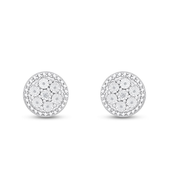 0.05 Cttw Round Cut White Natural Diamond Stud Earrings in 14k White Gold Over Sterling Silver 